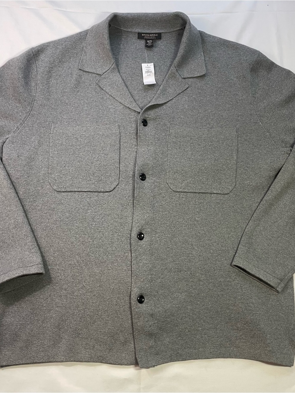 NWT Banana Republic Organic Cotton Knit Camp Collar Shirt Sweater Grey XL - Picture 1 of 8